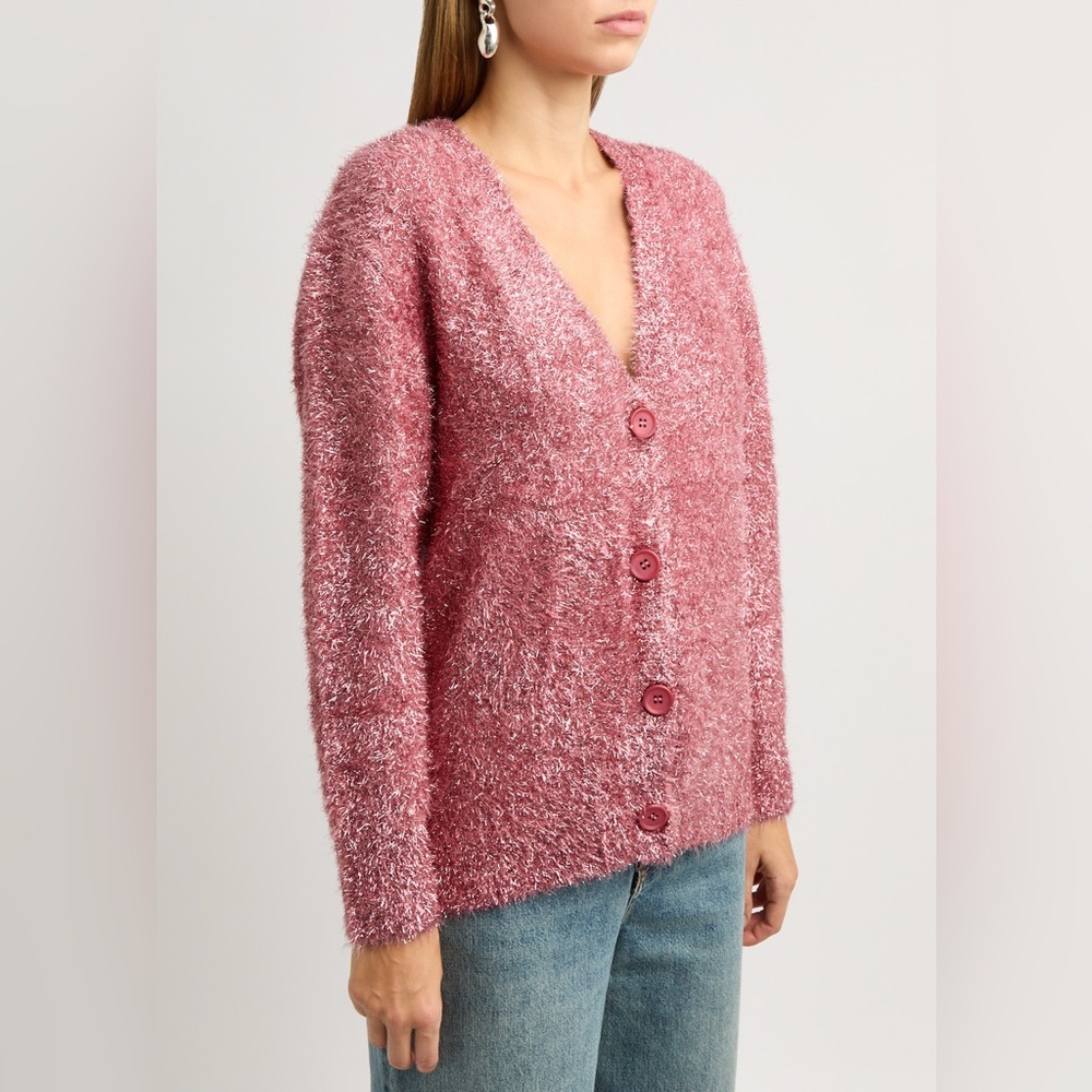 NWT NEVER FULLY DRESSED Metallic Tinsel-Weave Cardigan Sz L